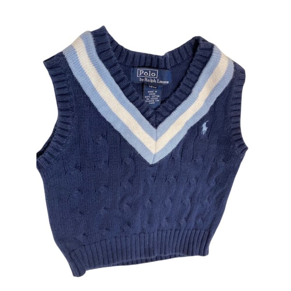 Polo Ralph Lauren-Boys (18M) Cable Knit Sweater Vest in Blue/White